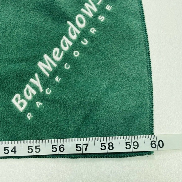 Vintage Bay Meadows Racetrack Scarf Rectangular Green Embroidered Logo Horse - Picture 5 of 5